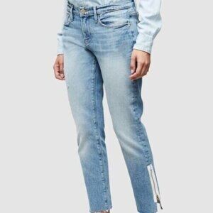 Frame Denim Sky Blue Ankle Jeans with Zip Detail